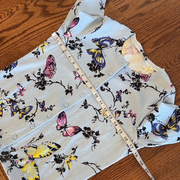 TALBOTS petite charming butterfly knit cardigan button up lightweight blue MP - Picture 8 of 10